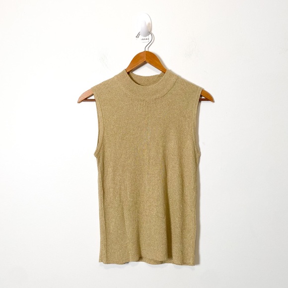 Vintage Sweaters - Vintage Y2K High Neck Gold Knit Ribbed Cottagecore Sweater Vest